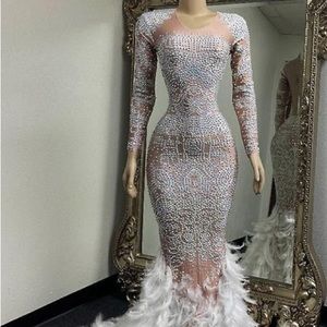 Nude Formal Diamond Dress W/ Feather Bottom